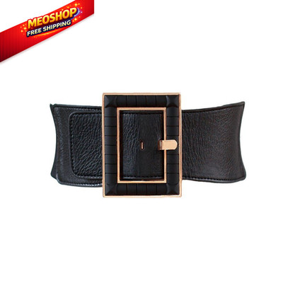 Feluz Women Wide Belt Stretch Elastic Band Wrap 35'' for M-XL(34''-43''), Black 