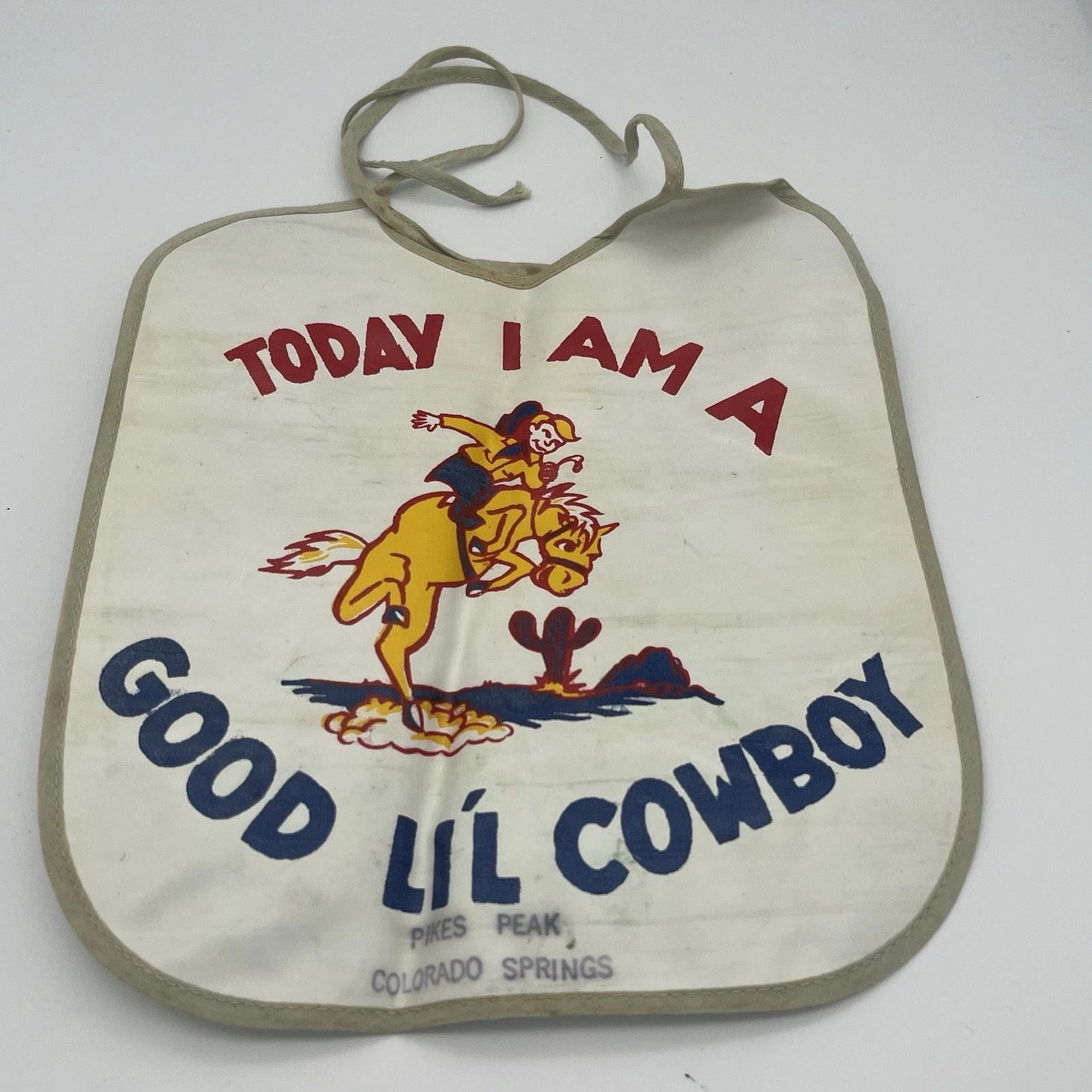 Vintage Cowboy & Indian Baby Bib Pikes Peak Reversible Vinyl Ties