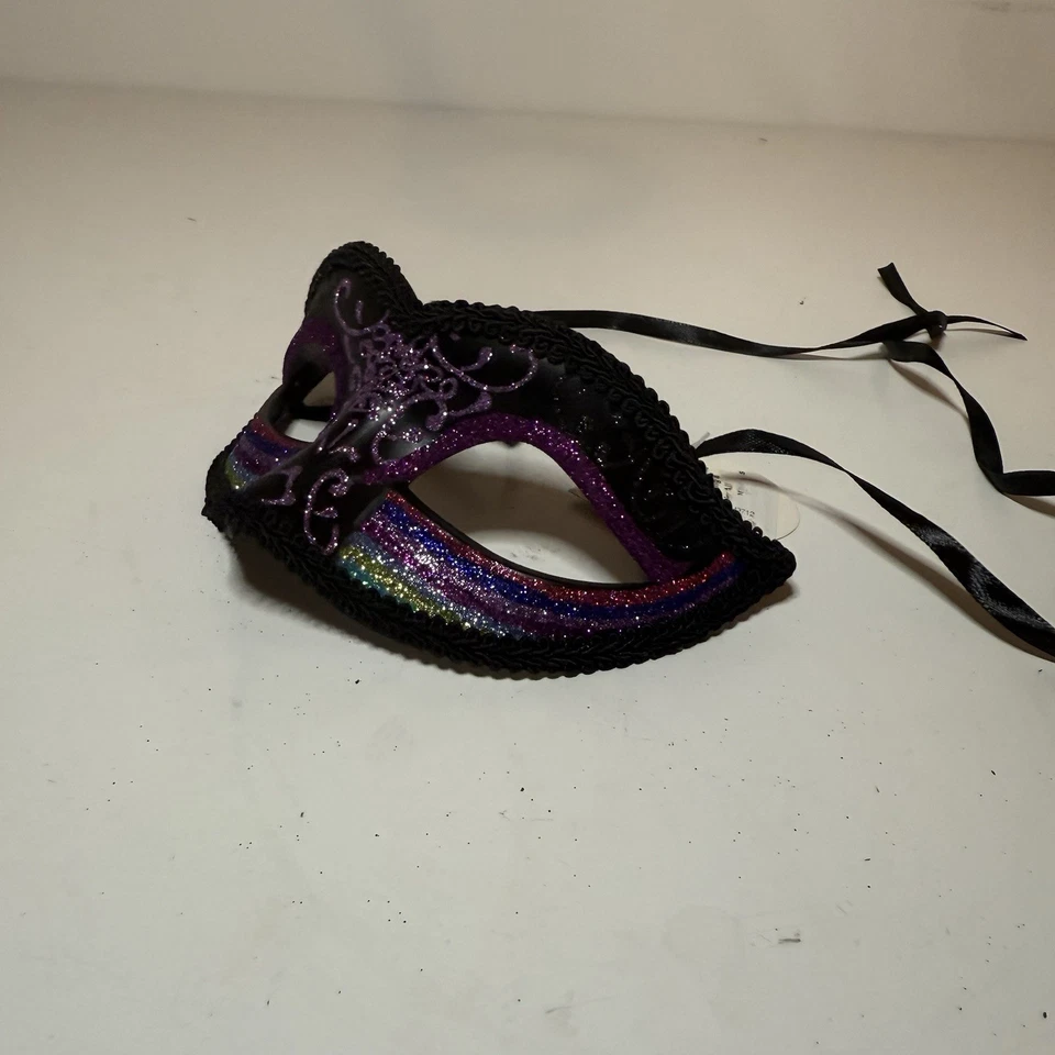 NWT Black Venetian Classic Masquerade Costume Eye Mask Prom Halloween Party - Image 3 of 4