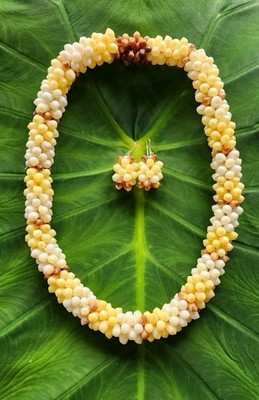 NATIVE HAWAIIAN POEPOE STYLE LEI ~26.5 IN POLEHO SHELLS W MATCHING EARRING SET
