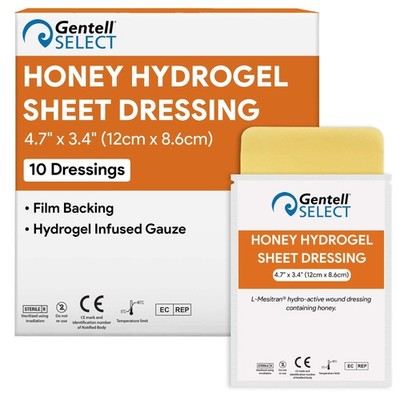 Honey Hydrogel Sheet Dressing 4.7''x3.4'' 10 Sheets 30% Medical Grade for Wounds