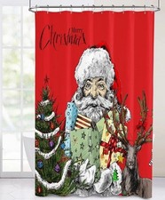 Christmas Santa Claus Shower Curtains for Bathroom Decor, Red Xmas 72x72 Inches
