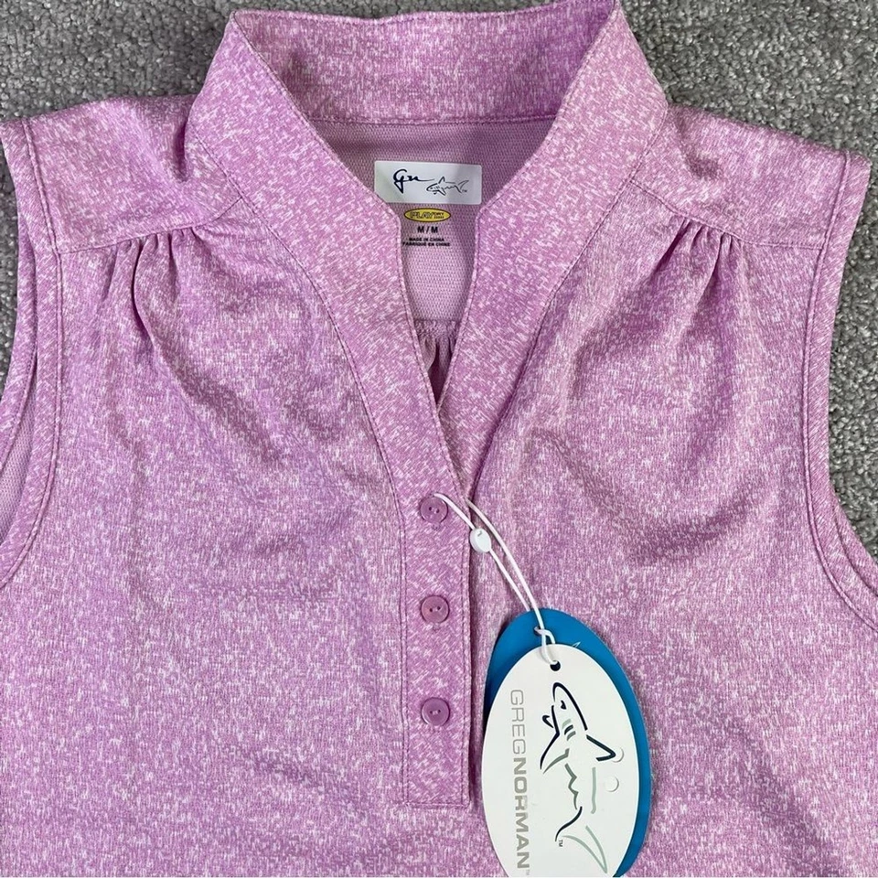 Camiseta sin mangas Greg Norman para mujer mediana rosa cuello falso rendimiento golf  Foto 2 de 4
