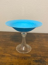 Hand-Blown Blue and White Swirl Art Glass Tumbler / Votive Holder — listing 5