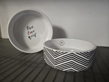 Black and White Chevron Ceramic Dog Bowl 2pc Set By Park Life Designs, Medium
