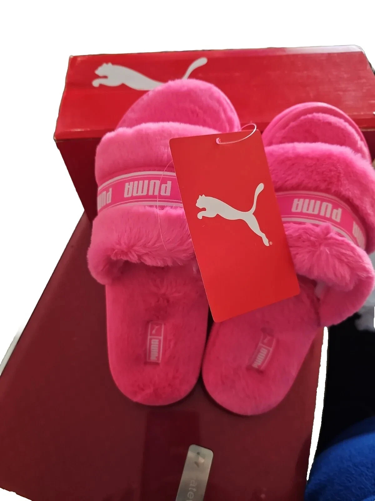 Nuovi con scatola Puma Fluff Bx Jr. 5C rosa pelliccia sintetica accoglienti sandali slip on slide