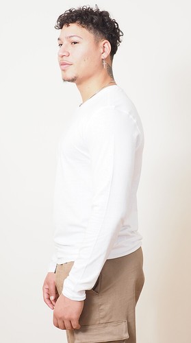Mens Long Sleeve Cotton T-Shirt Regular Fit Crew Neck or Henley Top Lounge Work - Picture 27 of 72