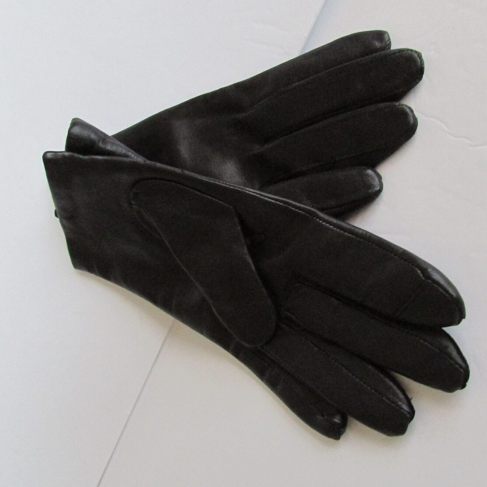 Vintage FOWNES Black leather Lined Smart driving Gloves Size L g5