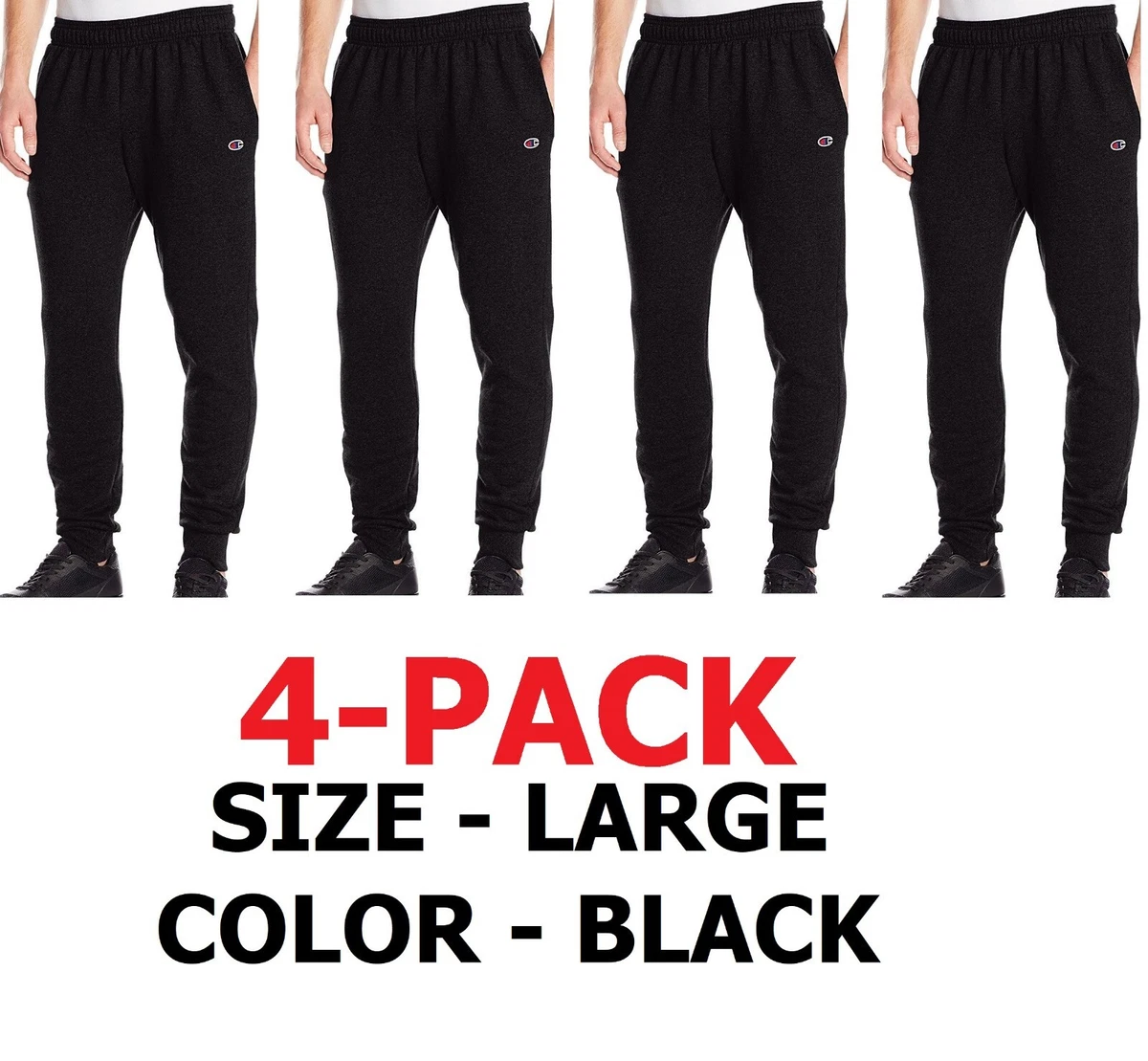 4-Pack Champion Mens Sweatpants Fleece Joggers Triple stitch Black Size  Large