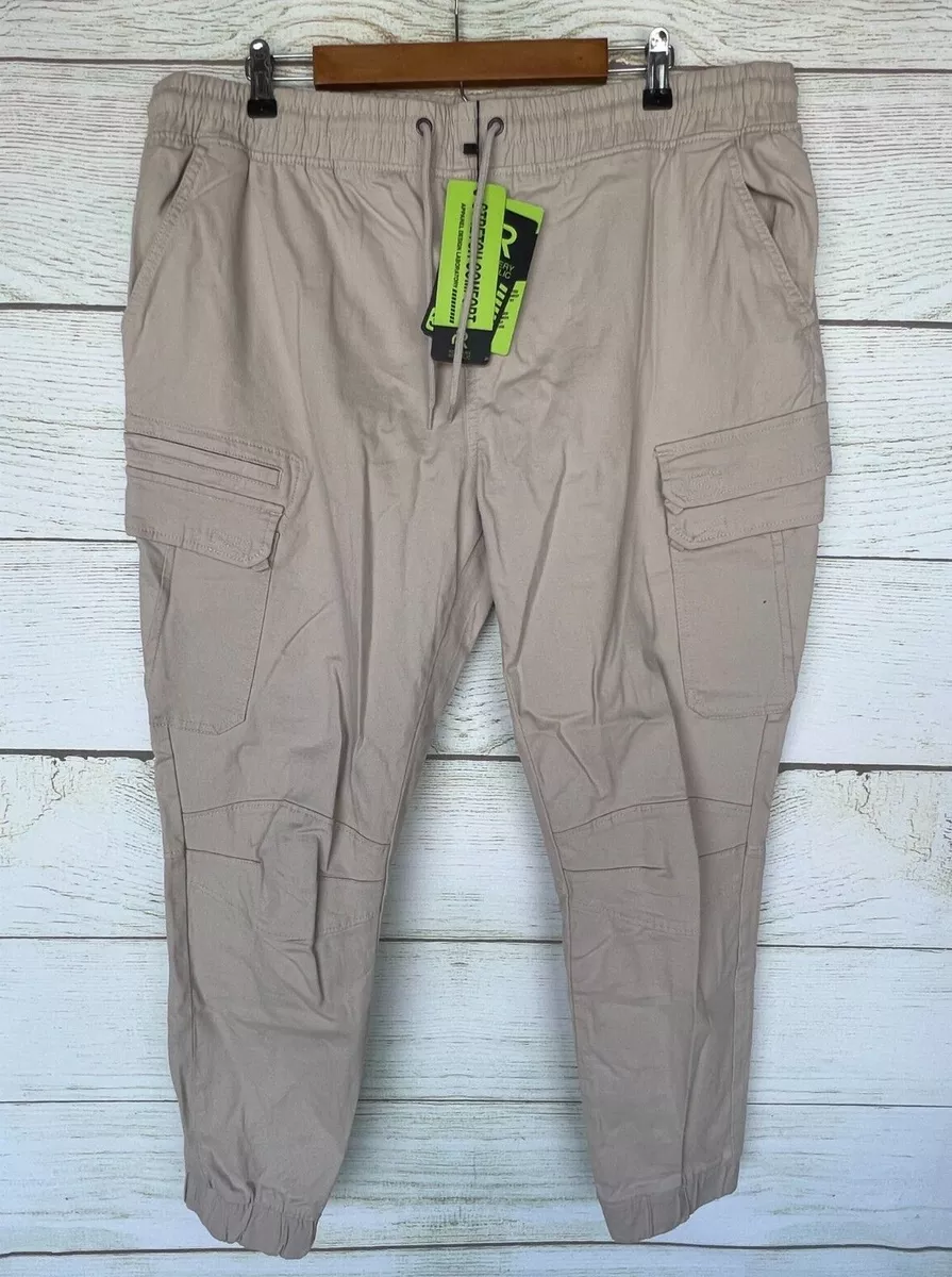 Refinery Republic Jogger Mens Size 2X Beige Stretch Twill Tapered Leg Pants New