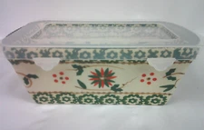 Temptations Old World Ovenware Mini Loaf Pan Green Poinsettia w Lid Christmas