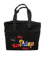 Vtg Walt Disney World Black Embroidered Winnie The Pooh Nylon Tote Bag Zip Top