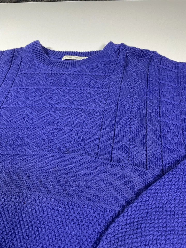 Suéter Geométrico Claiborne Vintage Talla XL 100% Algodón Hecho en EE. UU. Púrpura Años 90 Foto 2 de 4