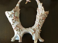 Vintage Victorian Germany Bisque Porcelain double tree stem vase 10"
