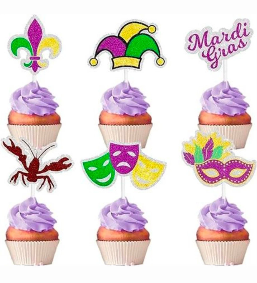 18 adornos para cupcakes de Mardi Gras Foto 2 de 2