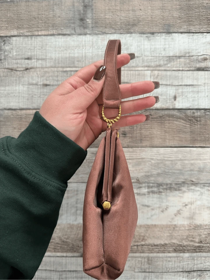 Bolso de mano Morris Moskowitz vintage años 50 marrón satinado dorado herrajes cóctel Foto 4 de 4