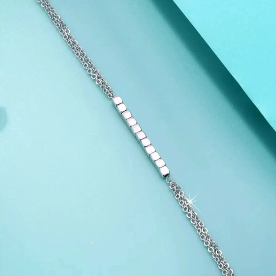 Pure Platinum 950 Chain Women Square Beads Double O Link Bracelet 4.14g/6.7inch - Image 4 of 4