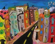 Original CITY  Landscape Naive Raw Realism Folk OUTSIDER Mary Carol art MCW 