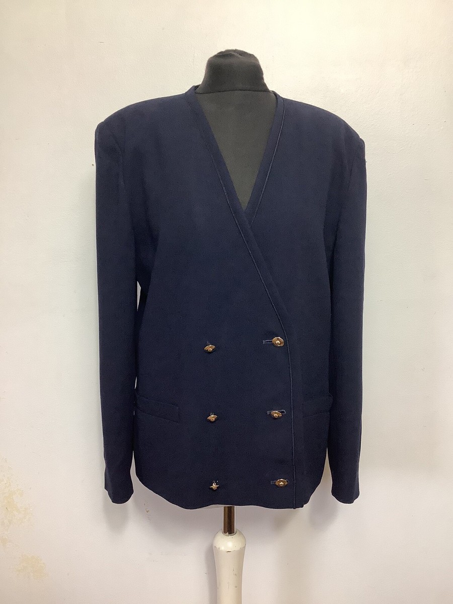 Vintage navy jacket Jaeger sz 12 wool double breasted cuffs Vintage navy jacket Jaeger sz 12 wool double breasted cuffs