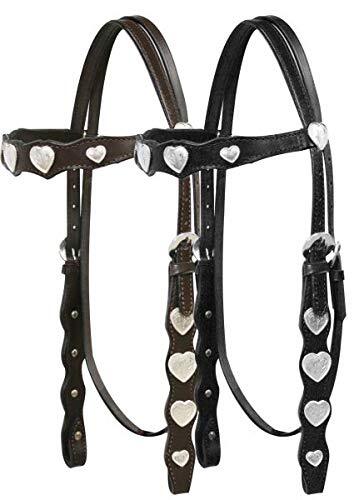 Leather Browband Headstall w/ Engraved Silver Heart Conchos & Reins - Picture 1 of 4
