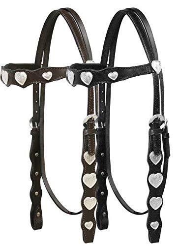 Leather Browband Headstall w/ Engraved Silver Heart Conchos & Reins - Picture 1 of 4