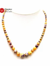 4-12mm Round Natural Multicolor Orange Agate Gradual Necklace for Women 18"