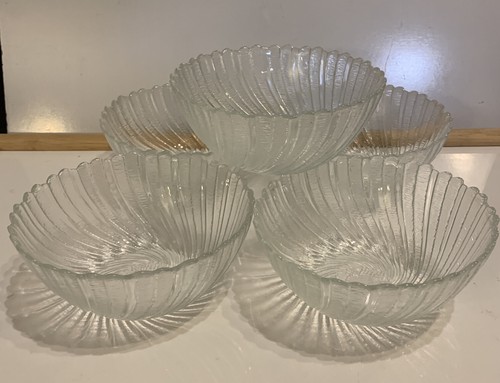 Arcoroc Seabreeze (5) Cereal Salad Clear Swirl Bowls Set France - Picture 3 of 5
