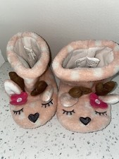 Cat  Jack Medium 2T-3T Pink/White Polka Dot Fuzzy Slippers Reindeer