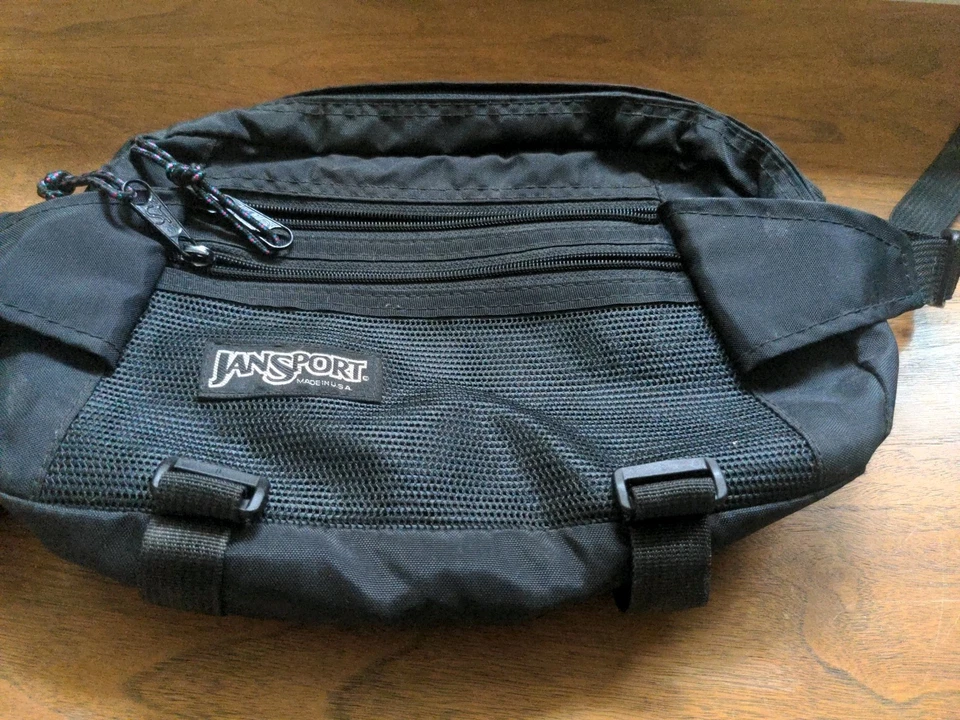 Riñonera vintage 1995 Jansport EE. UU. bolsa de cintura senderismo bicicleta camping grande negra Foto 3 de 4