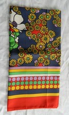 Vintage Italian Scarf Retro Floral Mod Border Print Acetate Made in Italy 25"