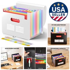 Durable Accordion File Folder with 13 Expanding Pockets Blank Labels, White