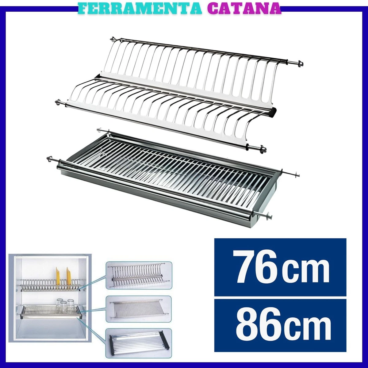 Scolapiatti O Escurreplatos INOXA Con Rejilla De Titanio O Cromo - Para Marcos De 60 O 90 Cm, 2 Niveles