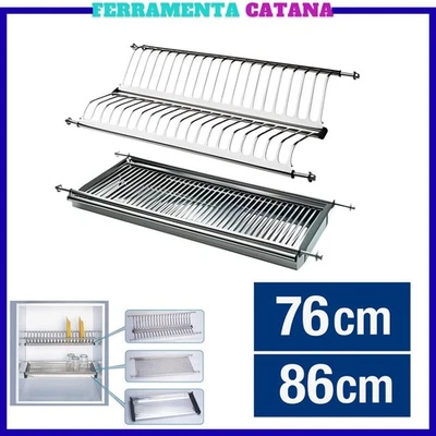 scolapiatti acciaio inox cm 86 da incasso per pensile cucina con raccogligocce