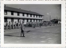 WW2 Photo of Soldiers in Formation Outside Barracks