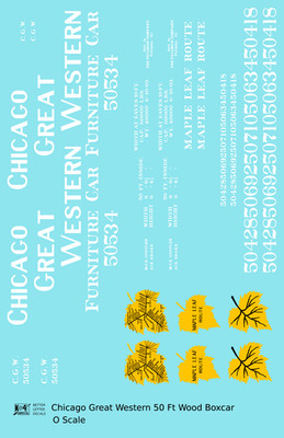 K4 O Scale Decals Chicago Great Western 50 Ft Furniture Boxcar Leaf Herald