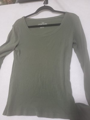 Faded Glory Women's Long Sleeve Scoop Neck Shirt, olive Green Lg