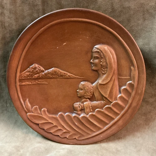 Vintage 1978 Frankoma Art pottery Grace Lee Frank Madonna of love plate Brown