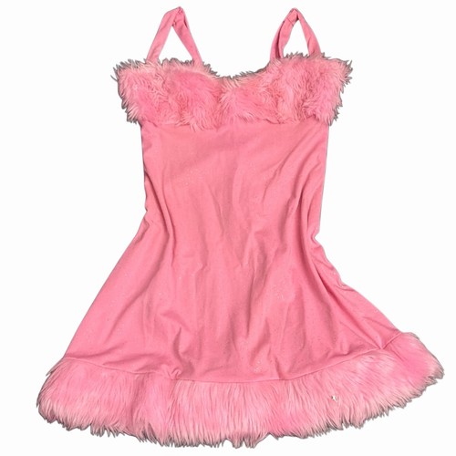 Y2K Dreamgirl Pink Fluffy Faux-Fur Trim Dress Halloween Costume Barbie M