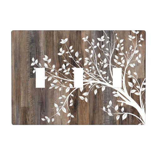 Rustic Wood Tree Print 3 Gang Triple Toggle Light Switch Plate Covers Farmhou...