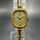 Seiko Watch Women 16mm Champagne Dial Gold Tone Rectangle 1400-5560 New Battery