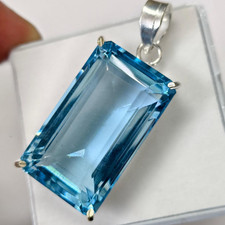 60+ Ct Blue Topaz Emerald Cut Pendant Necklac...