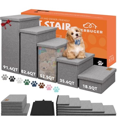 Dog Stairs for High Beds, Folding Pet Stairs Gift for Dogs Puppy with Storage...