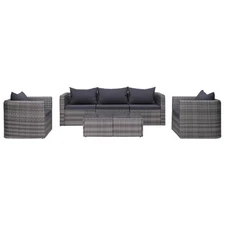 Sofa Set Grey PE Rattan, Powder-Coated Steel, Glass Medium