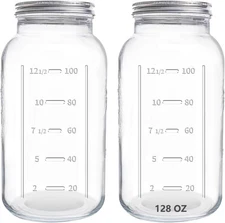 128 Oz Mason Jars Wide Mouth 2 Pack, 1 Gallon Glass Large Jars with Airtight Lid