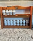 Vintage Wooden Spice Rack With 12 Milk Glass Jars