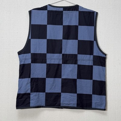 Stussy Utility Vest Large Blue Black Check Zip Tactical Streetwear