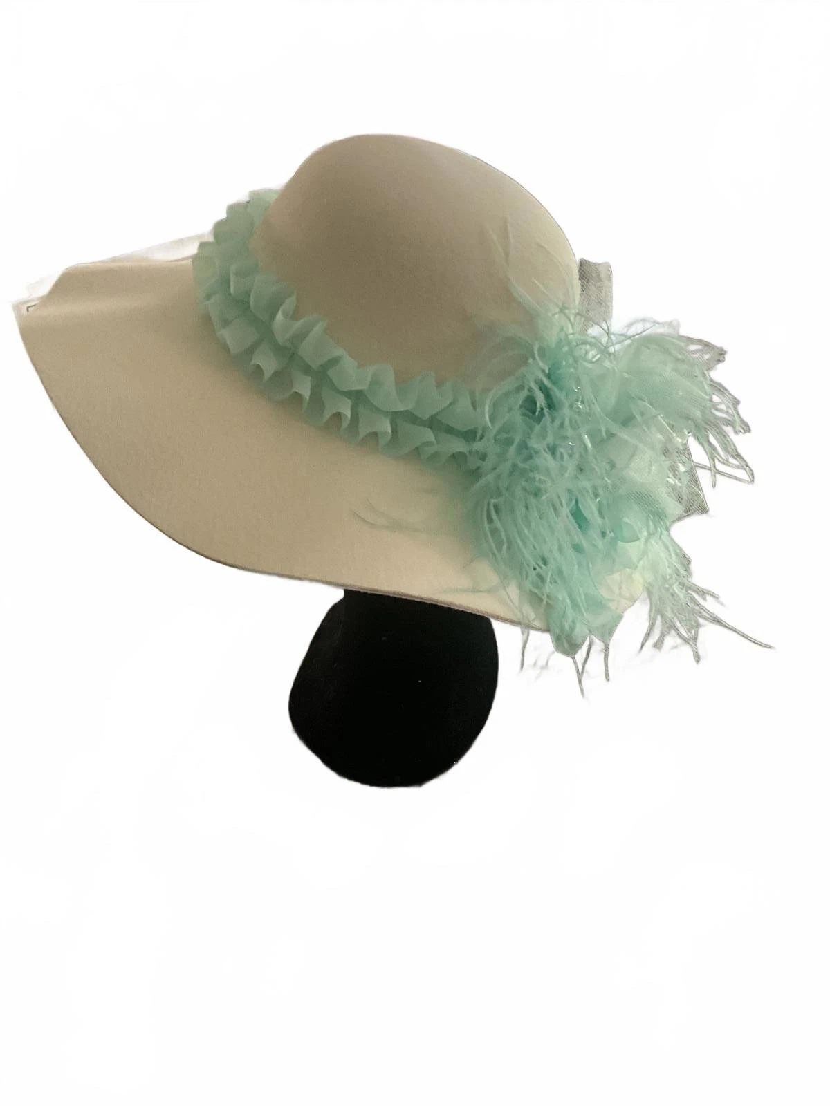 Ivory Mint Green Felt Wide Brim Hat NWT!!