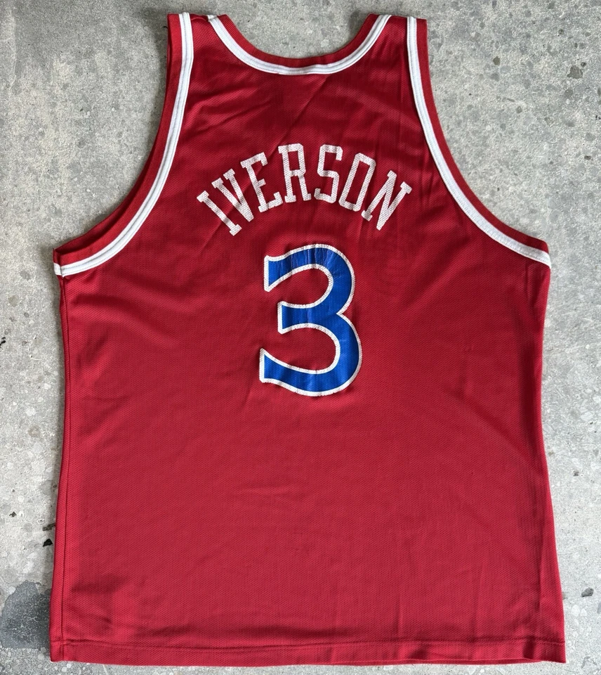 VINTAGE ALLEN IVERSON JERSEY PHILADELPHIA 76ERS CHAMPION ROOKIE 1996 RED 52 XXL - Image 2 of 4