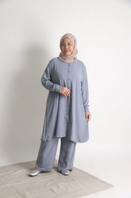 Women's Ironless 2 Pieces Outfit Long Set (Misty Blue)