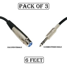 3x 6Ft XLR 3Pin Female Jack to 1/4" 6.35mm Stereo Male Plug Microphone Mic Cable